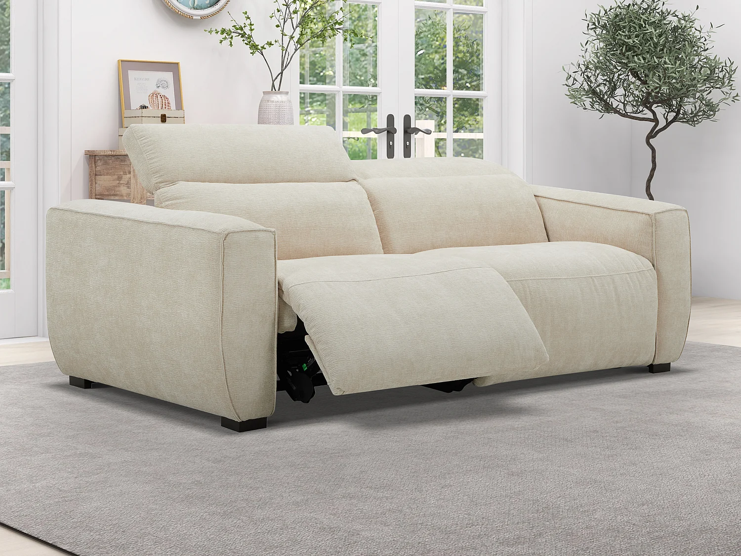 3-sits soffa med elektrisk relaxmöbel i beige tyg LAGUNDI