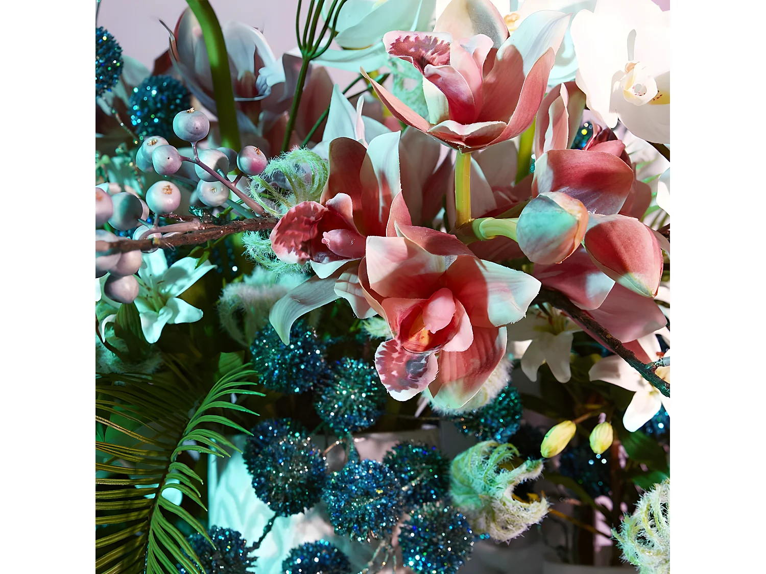 Branche de Pompons Pailletés Izia Noël - Bleu / 50 cm