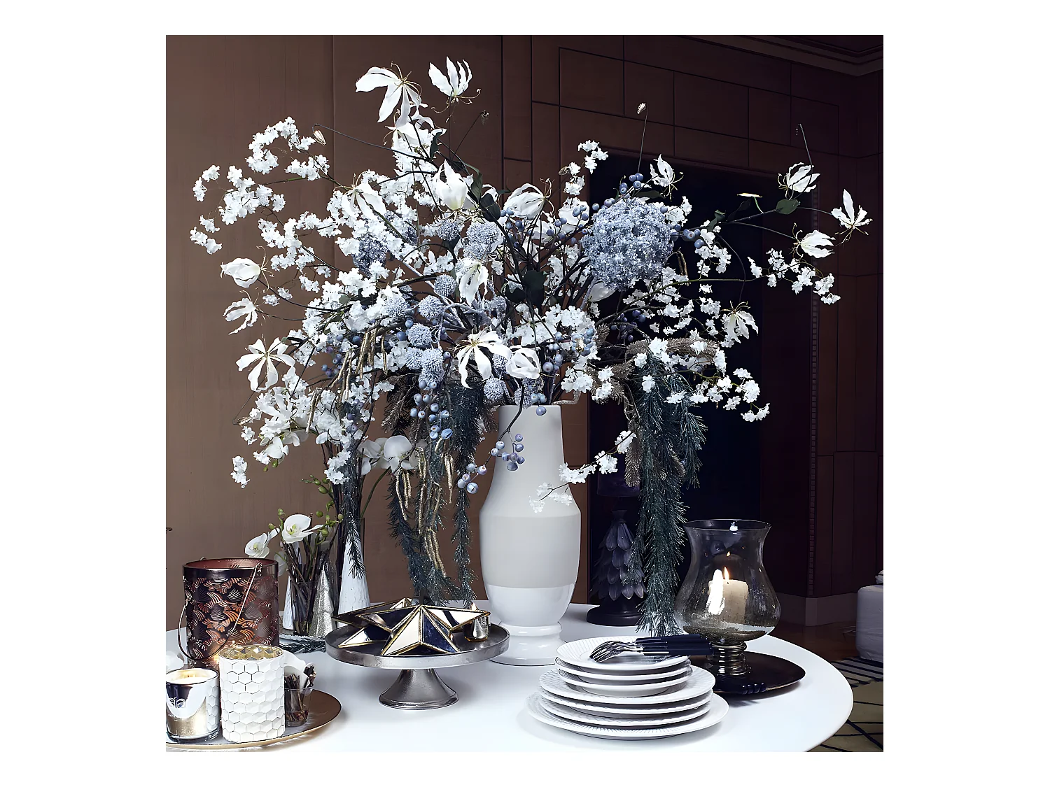 Branche de Pin Pailletée Eva Noël - Argenté / 104 cm