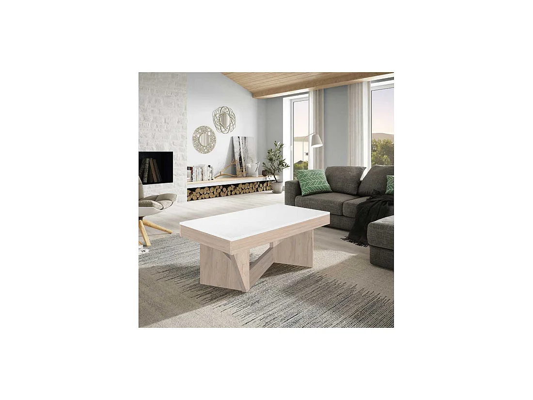 Table basse relevable Chêne blond/Bois blanc - POPLO