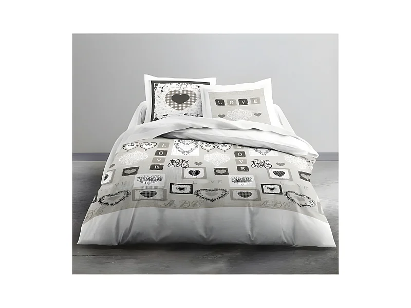 Parure de lit Coton 2 personnes - 240x260 cm - Imprimé Blanc Eden