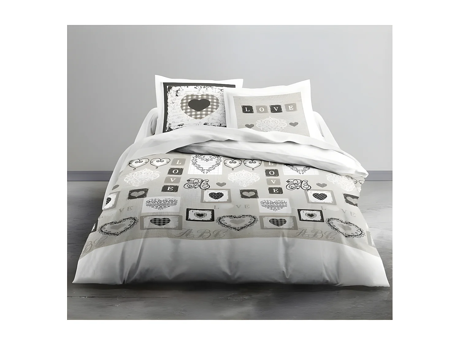 Parure de lit Coton 2 personnes - 240x260 cm - Imprimé Blanc Eden