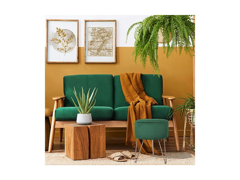 Tabouret en Velours Vert avec Siège Rembourré pour le Salon