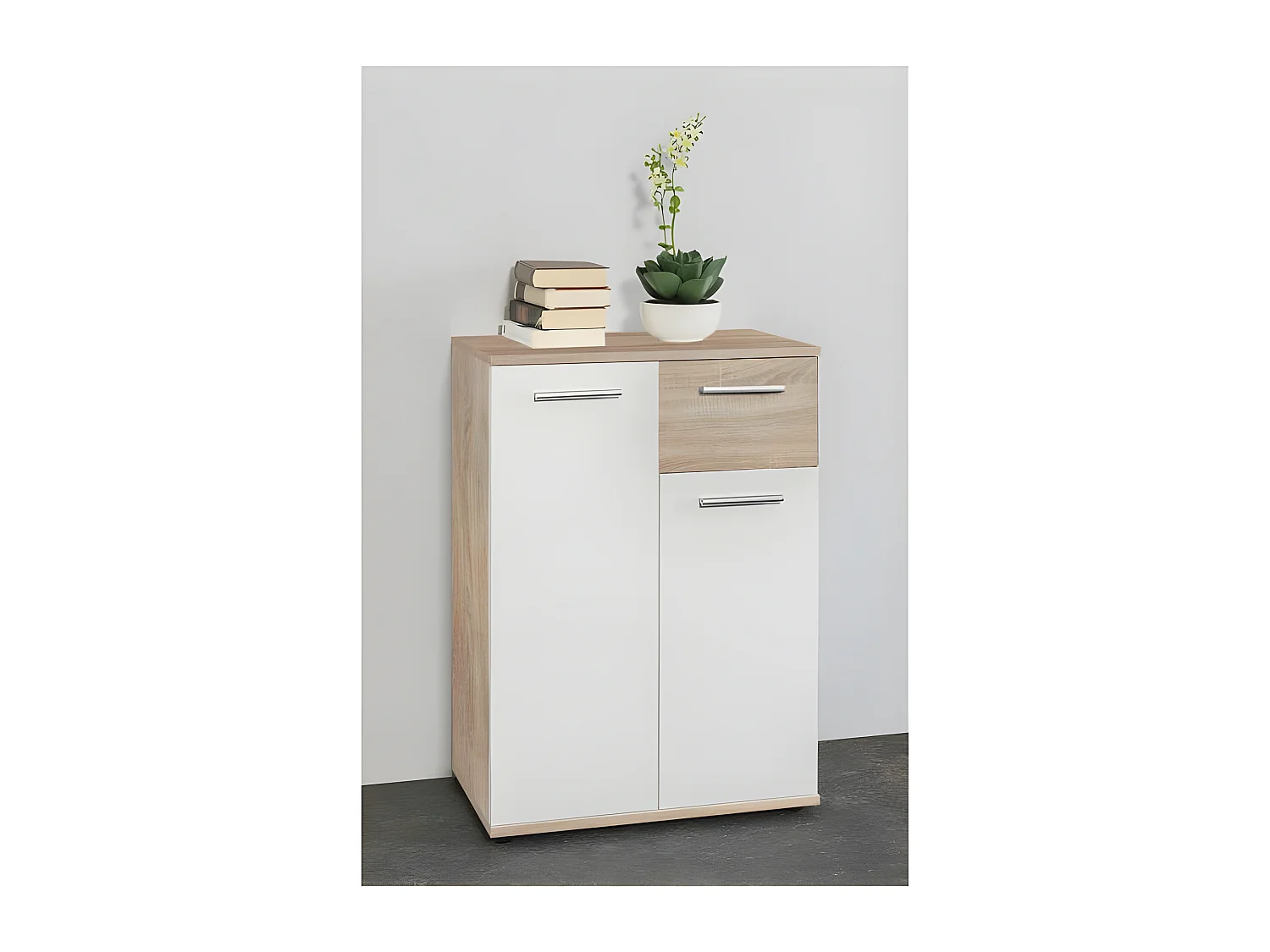 Petit Buffet Aufbewahrungseinheit – Mattweiß und SonomaEiche – Klassisch – 60 cm