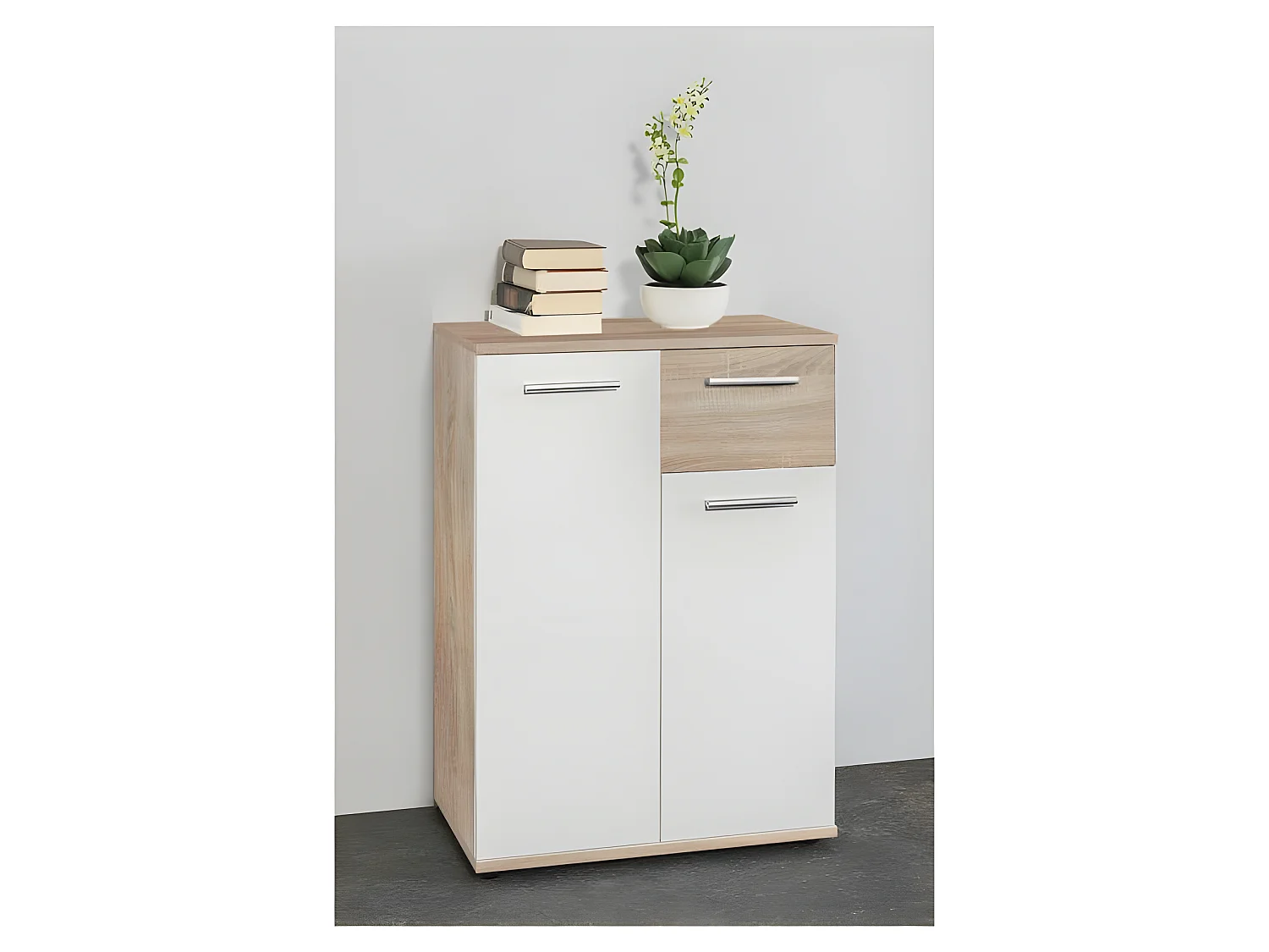 JACKY Meuble de rangement - Blanc mat et décor chene - Classique - L 60 cm