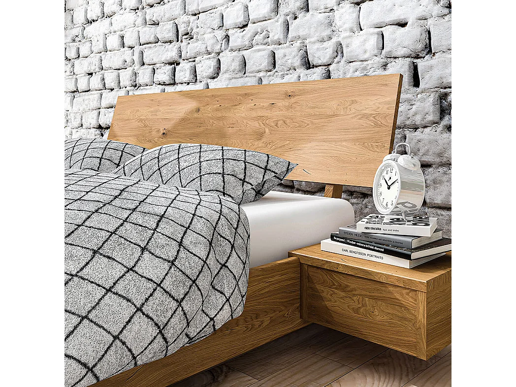 Lit avec tête de lit intégrée en chêne massif clair 140x190 - LT36007