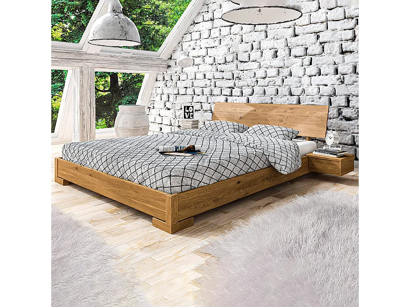 Lit avec tête de lit intégrée en chêne massif clair 140x190 - LT36007