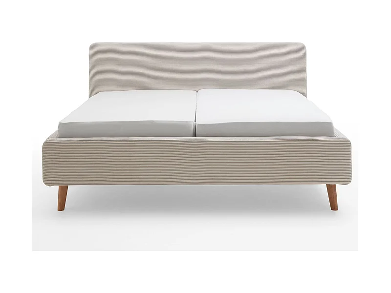 Lit rembourré en velours beige avec tête de lit lisse 140x200 - LT8002