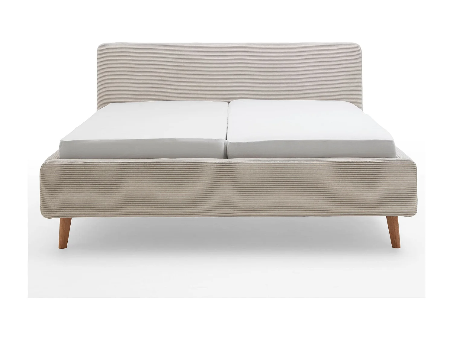 Lit rembourré en velours beige avec tête de lit lisse 140x200 - LT8002