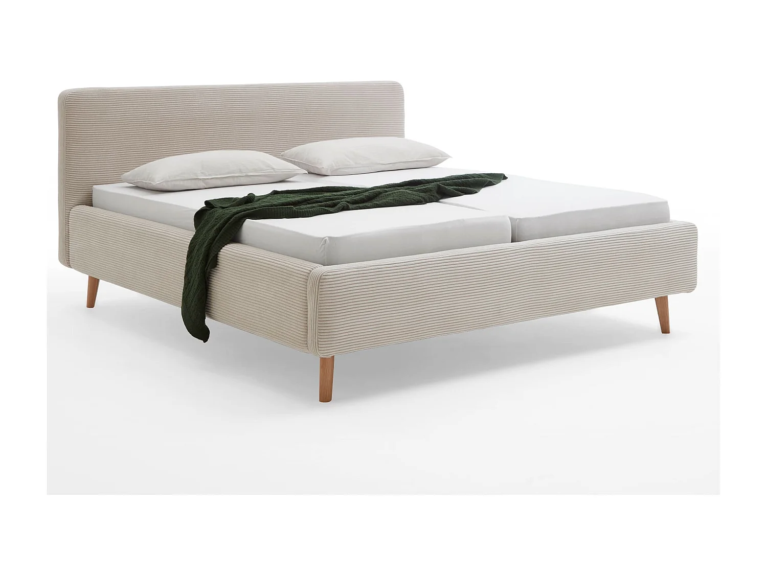 Lit rembourré en velours beige avec tête de lit lisse 140x200 - LT8002