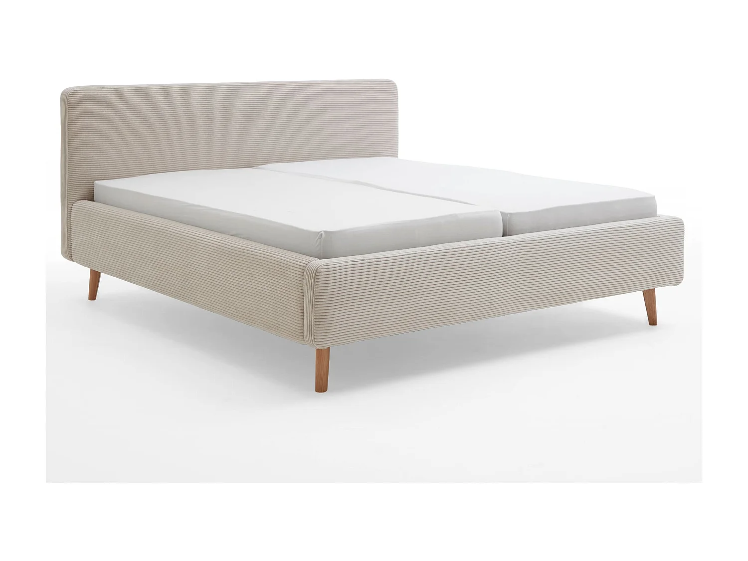 Lit rembourré en velours beige avec tête de lit lisse 140x200 - LT8002