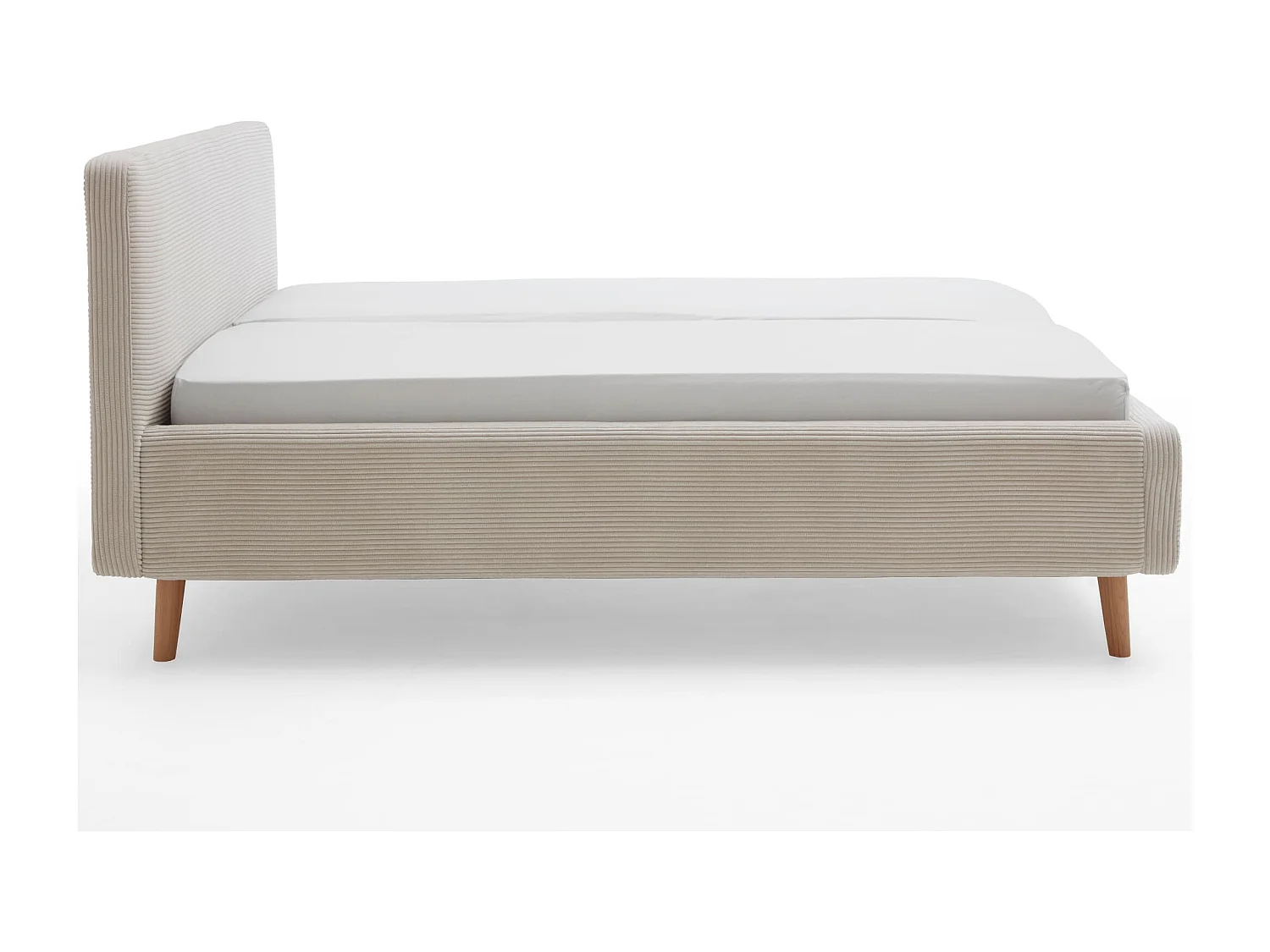 Lit rembourré en velours beige avec tête de lit lisse 140x200 - LT8002