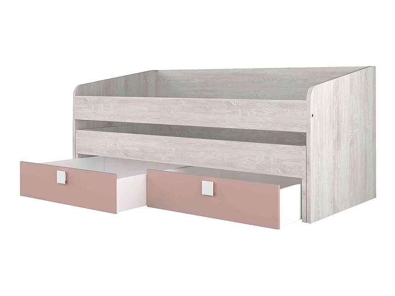 Lit enfant compact en bois grisé et rose - LT9016