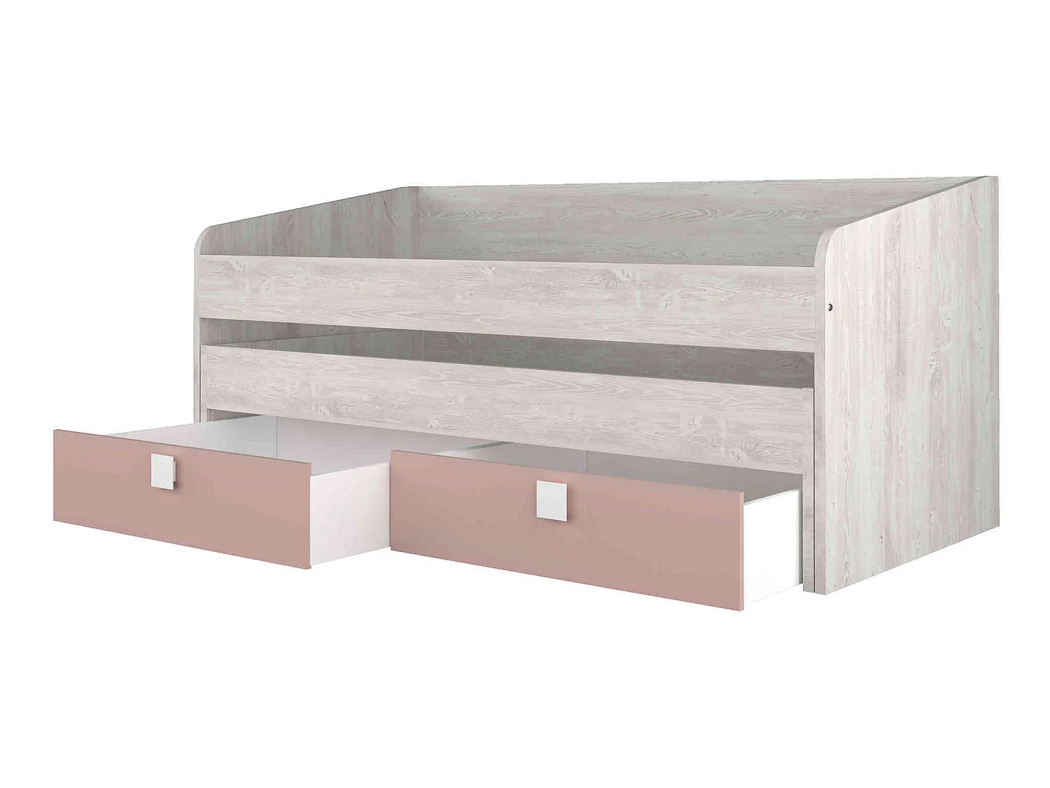 Lit enfant compact en bois grisé et rose - LT9016