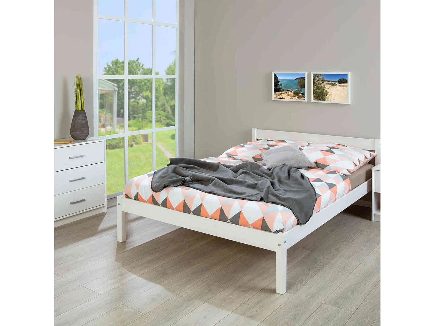 Lit enfant en bois massif blanc 140x200 - LT12001