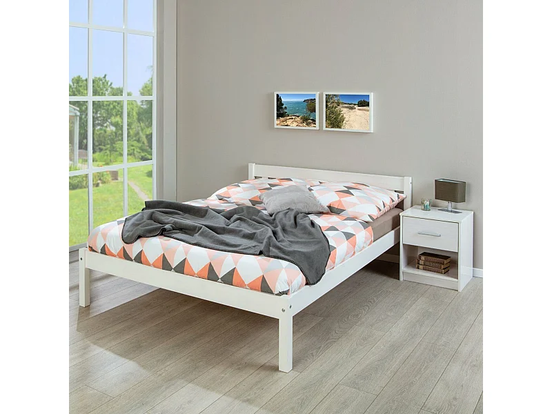 Lit enfant en bois massif blanc 140x200 - LT12001
