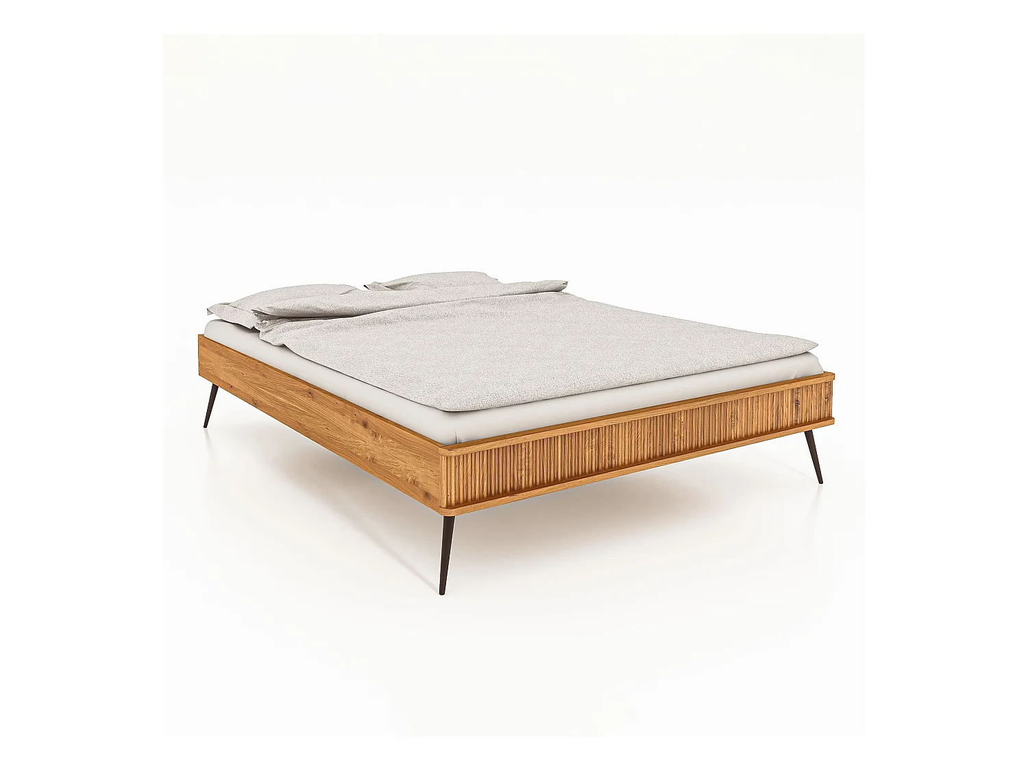 Lit en chêne massif clair 160x200 avec pieds inclinés en métal - LT36002