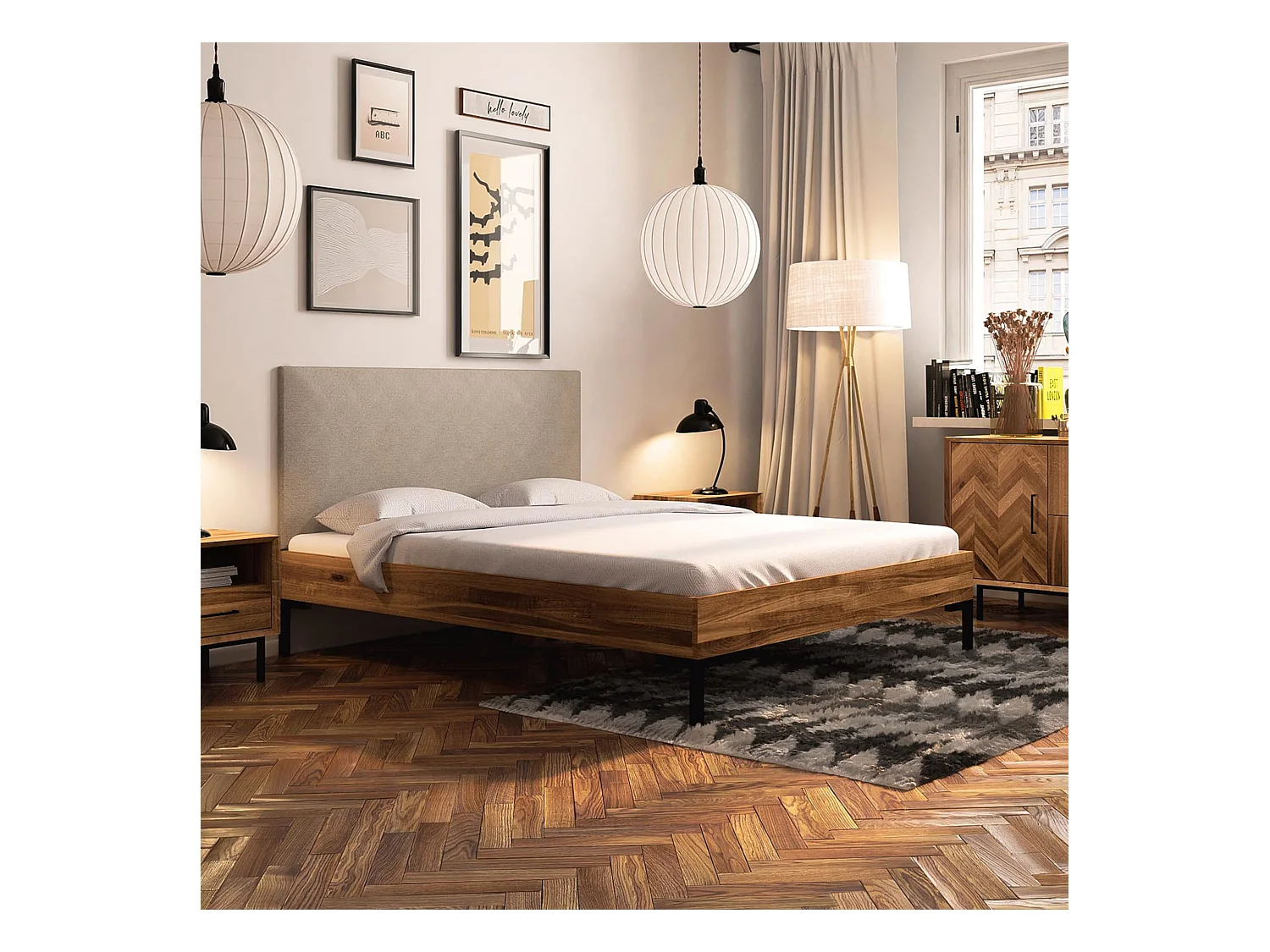 Lit en chêne massif clair 140x190 avec pieds en métal - LT36001