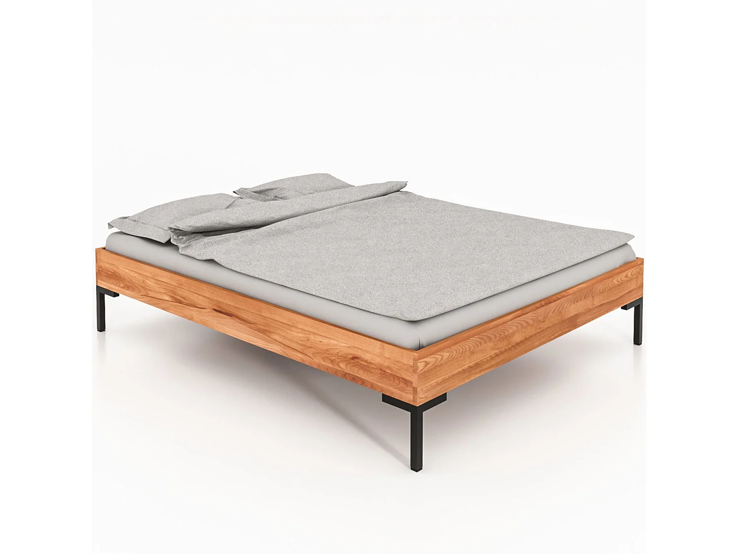 Lit en chêne massif clair 140x190 avec pieds en métal - LT36001