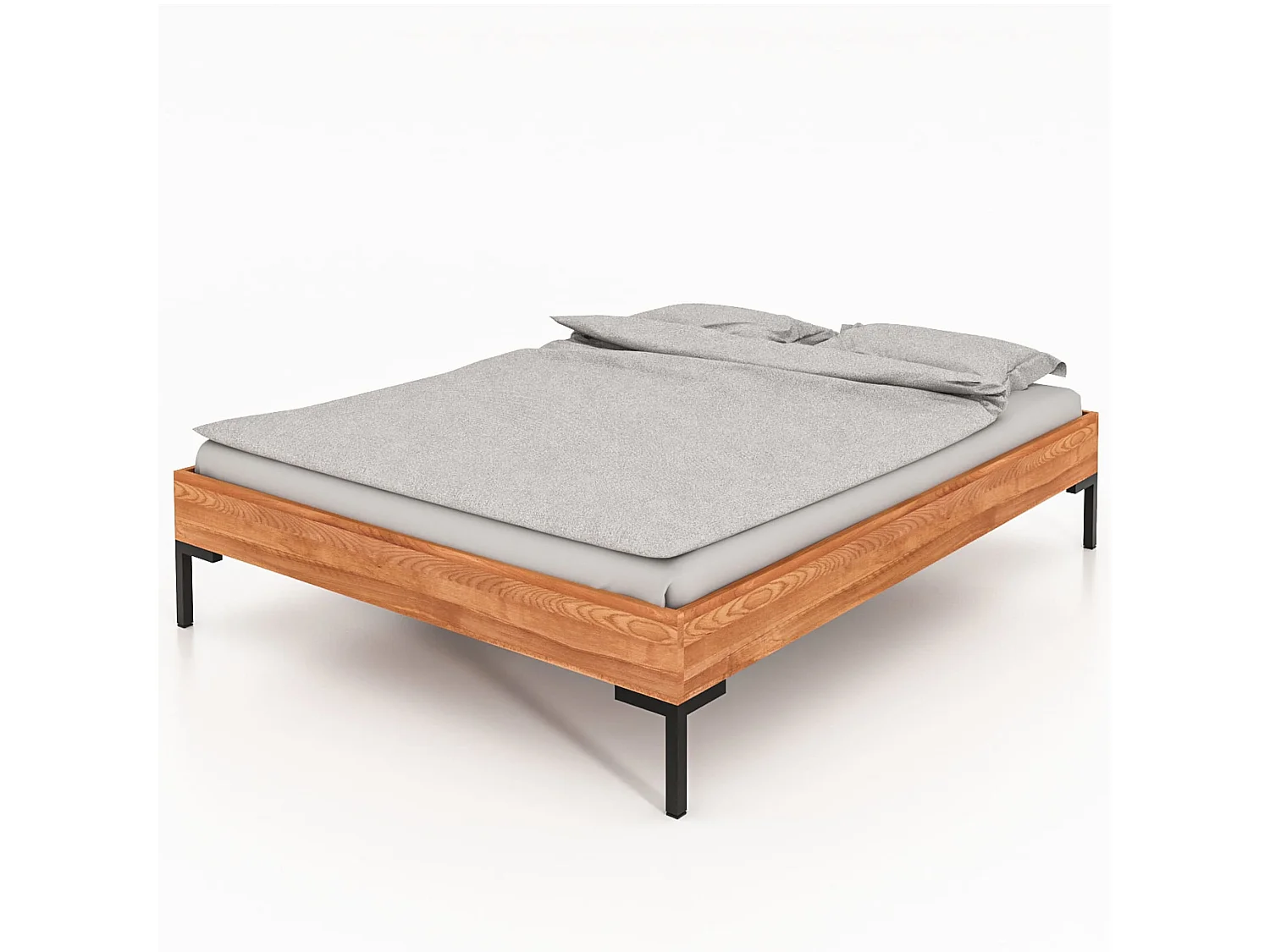 Lit en chêne massif clair 140x190 avec pieds en métal - LT36001