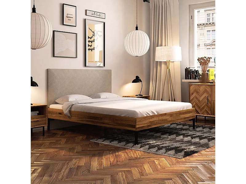 Lit en chêne massif clair 140x190 avec pieds en métal - LT36001