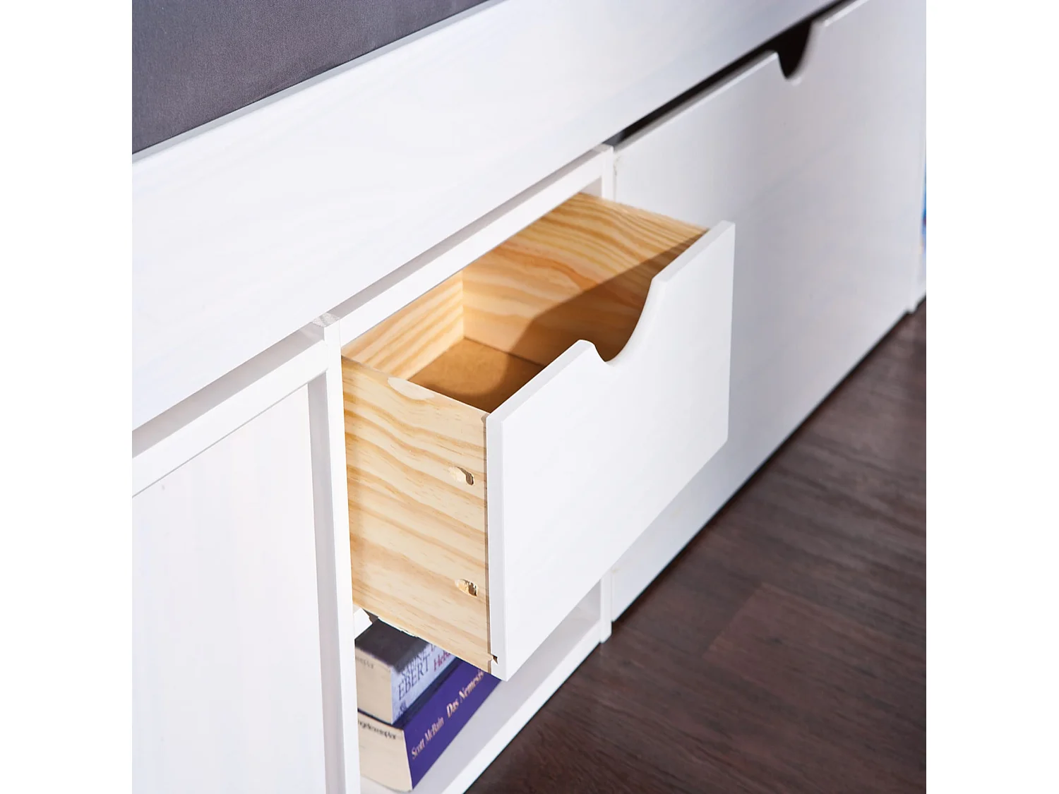 Lit tiroirs en bois massif blanc laqué 90x200 - LT12013