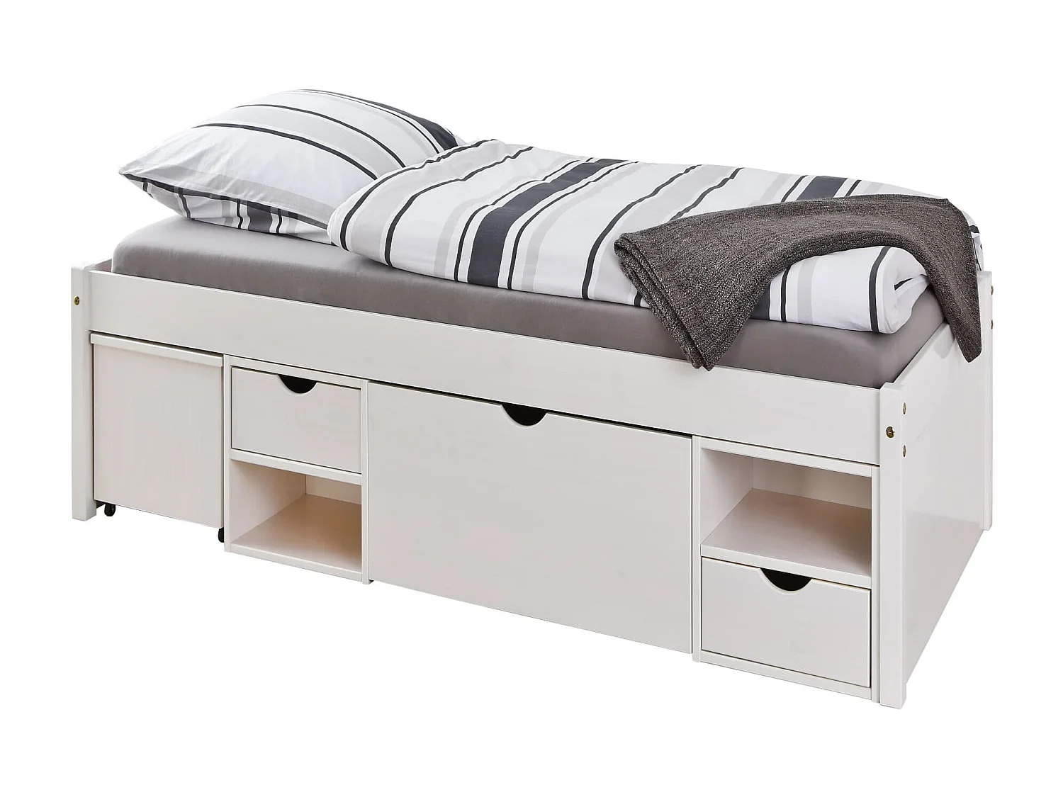 Lit tiroirs en bois massif blanc laqué 90x200 - LT12013