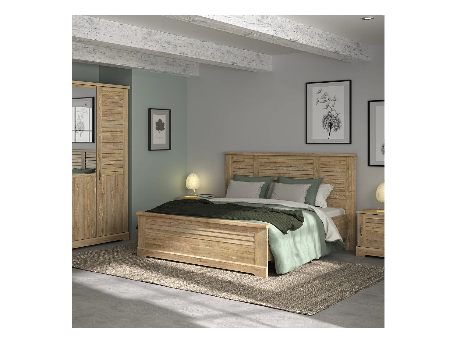 Lit 180x200 et commode en bois clair - LT5078