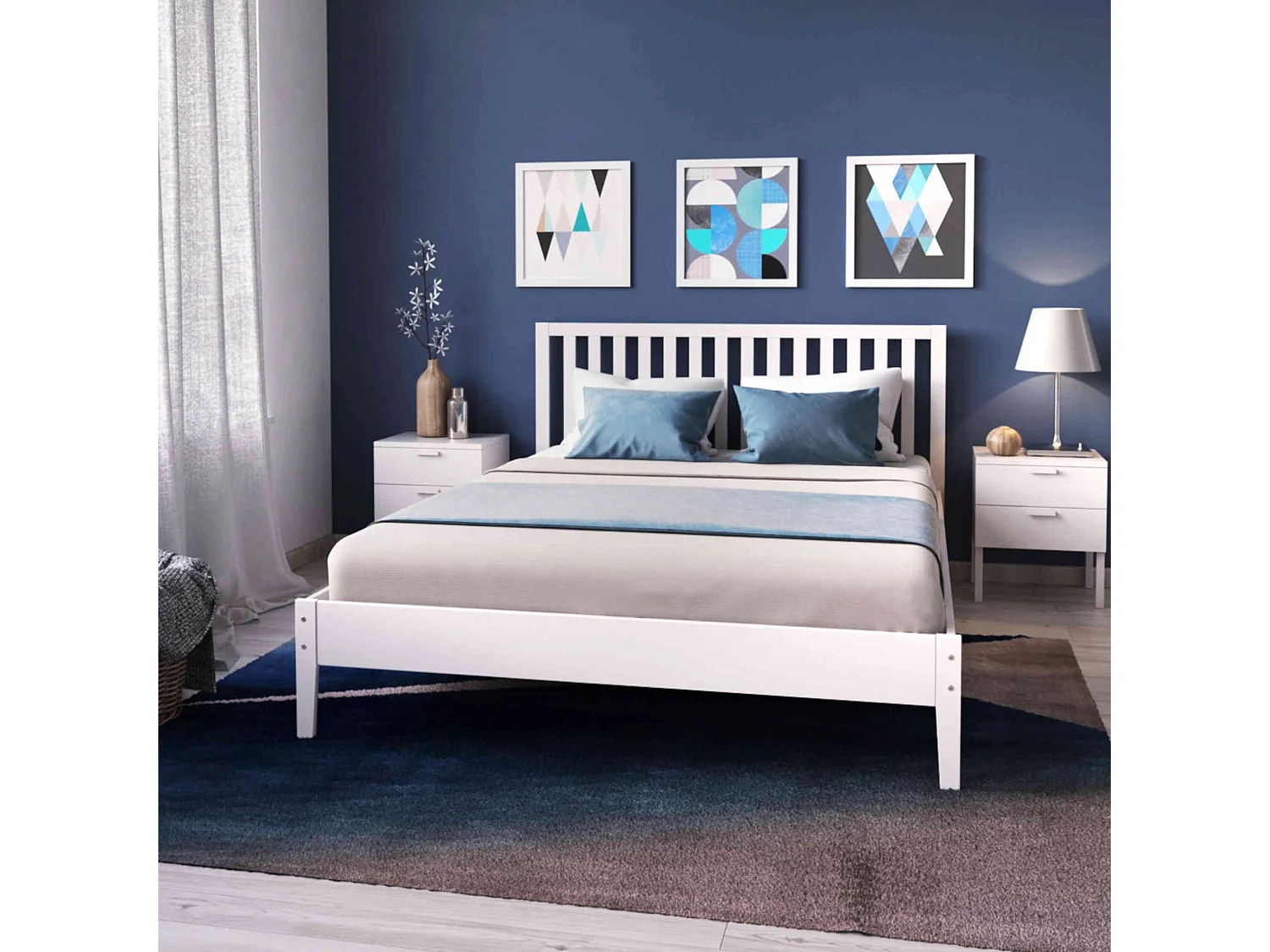 Lit avec tête de lit en bois blanc 140x190 - LT14008