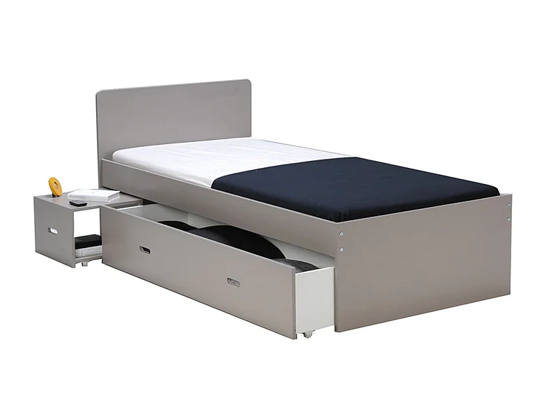 Lit tiroir avec chevet en bois gris 90x190 - LT14015