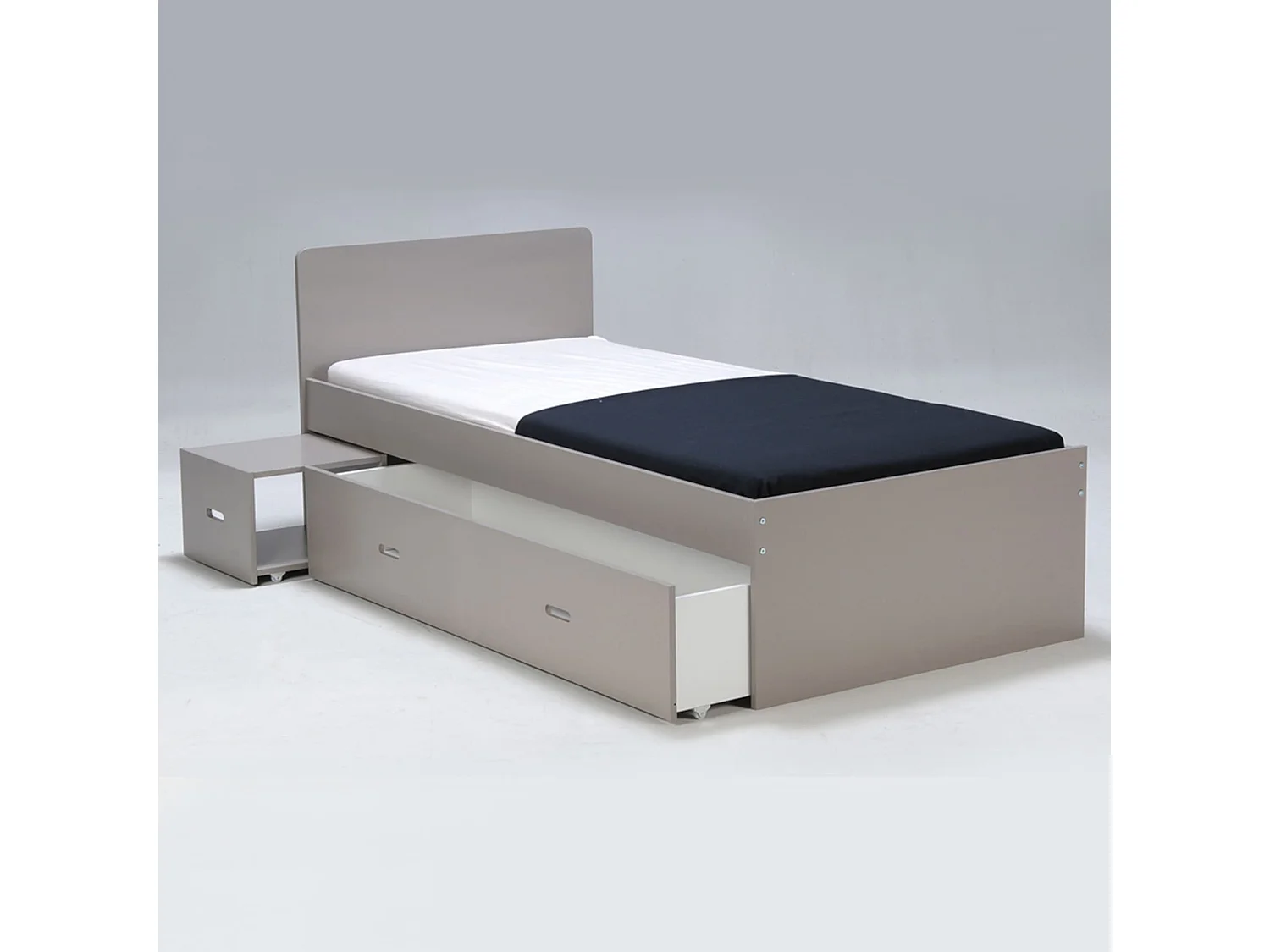 Lit tiroir avec chevet en bois gris 90x190 - LT14015