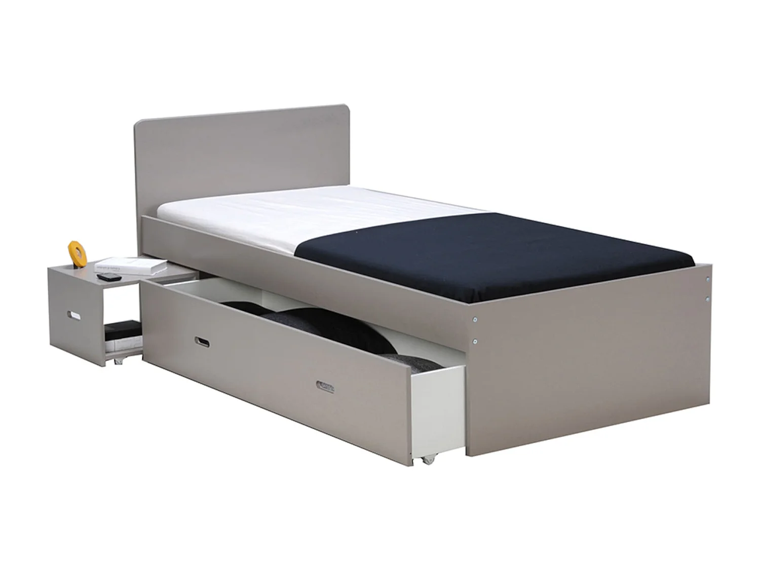 Lit tiroir avec chevet en bois gris 90x190 - LT14015
