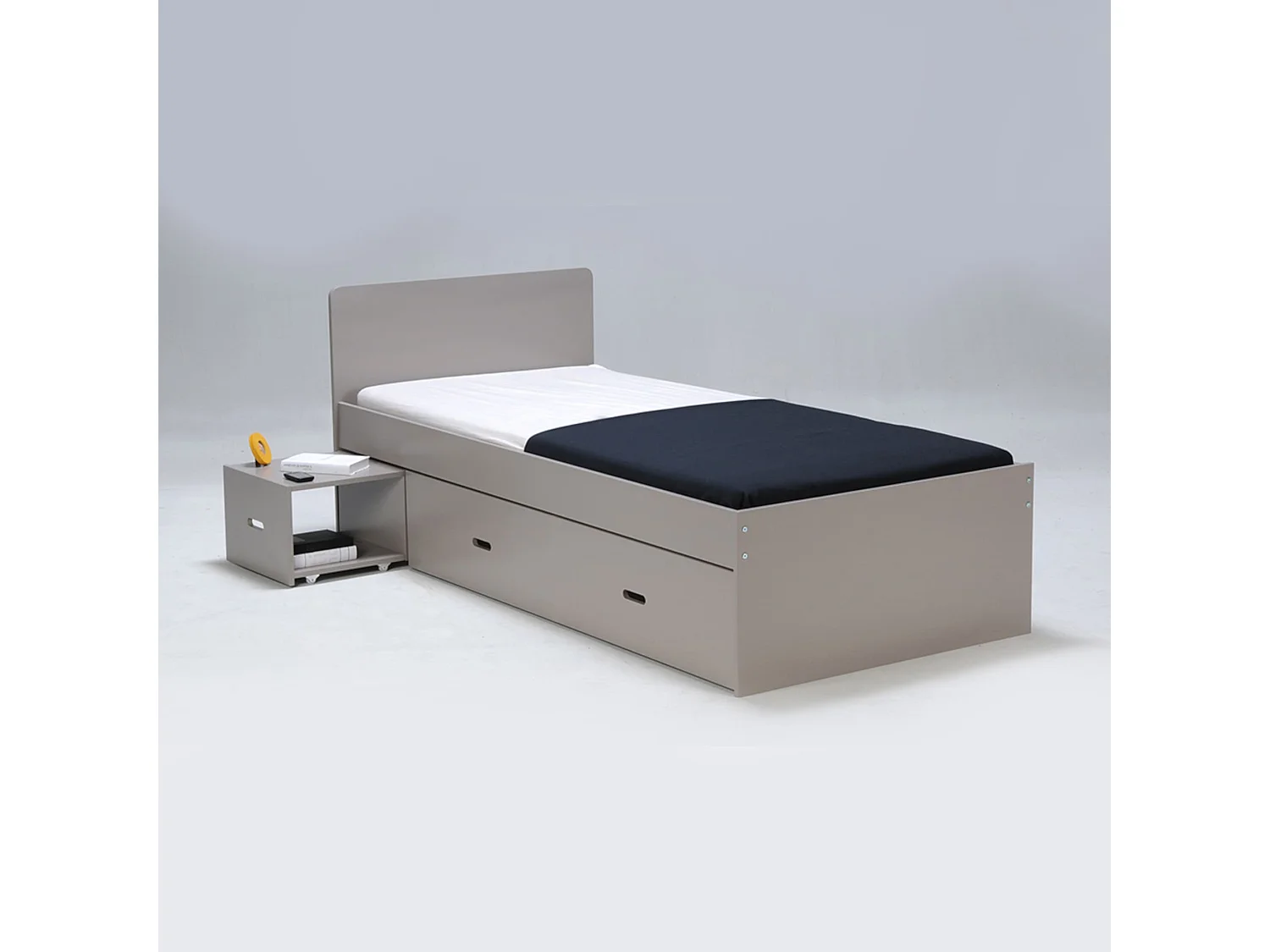 Lit tiroir avec chevet en bois gris 90x190 - LT14015