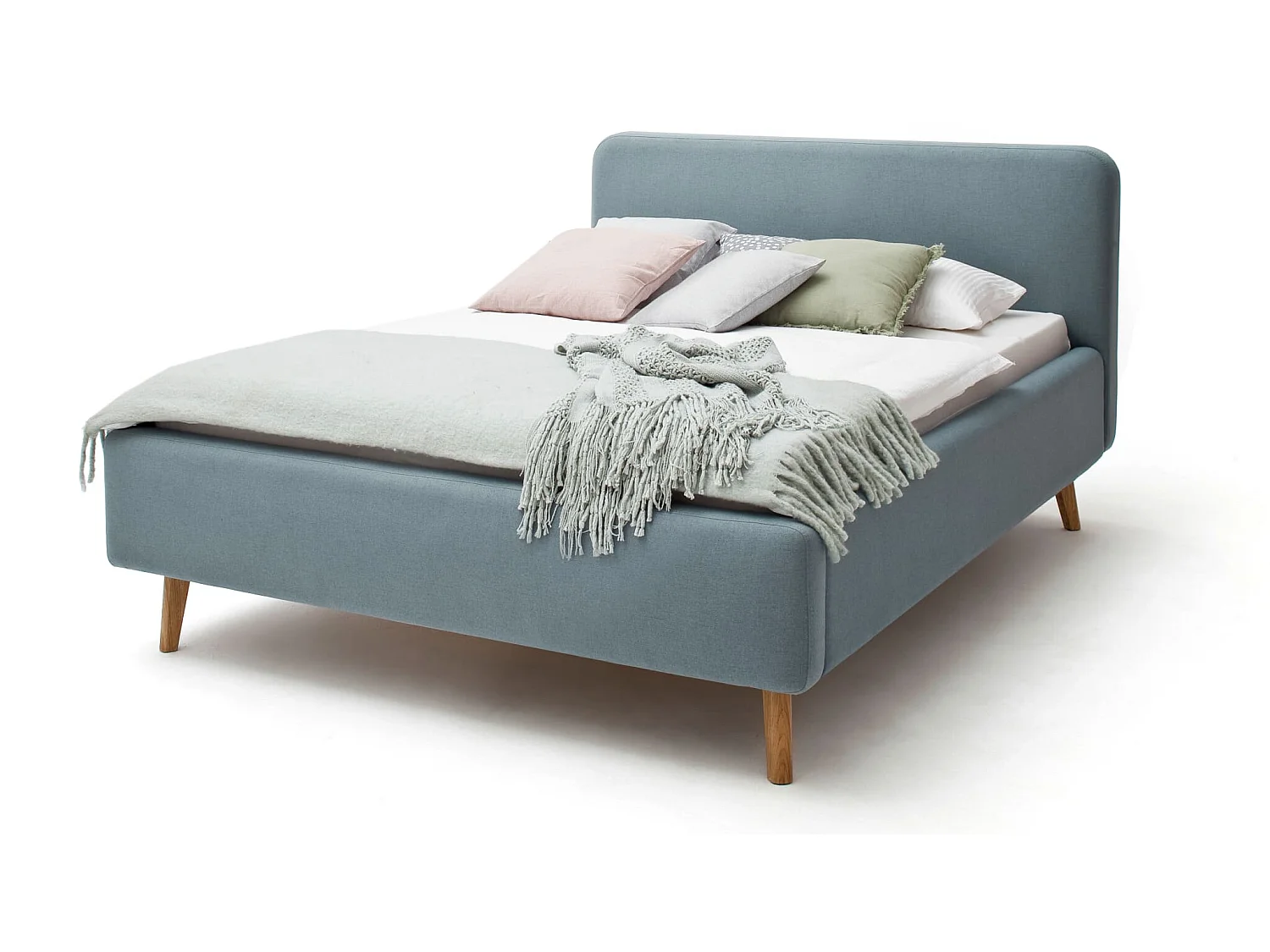 Lit scandinave en tissu rembourré bleu clair 140x200 - LT8001