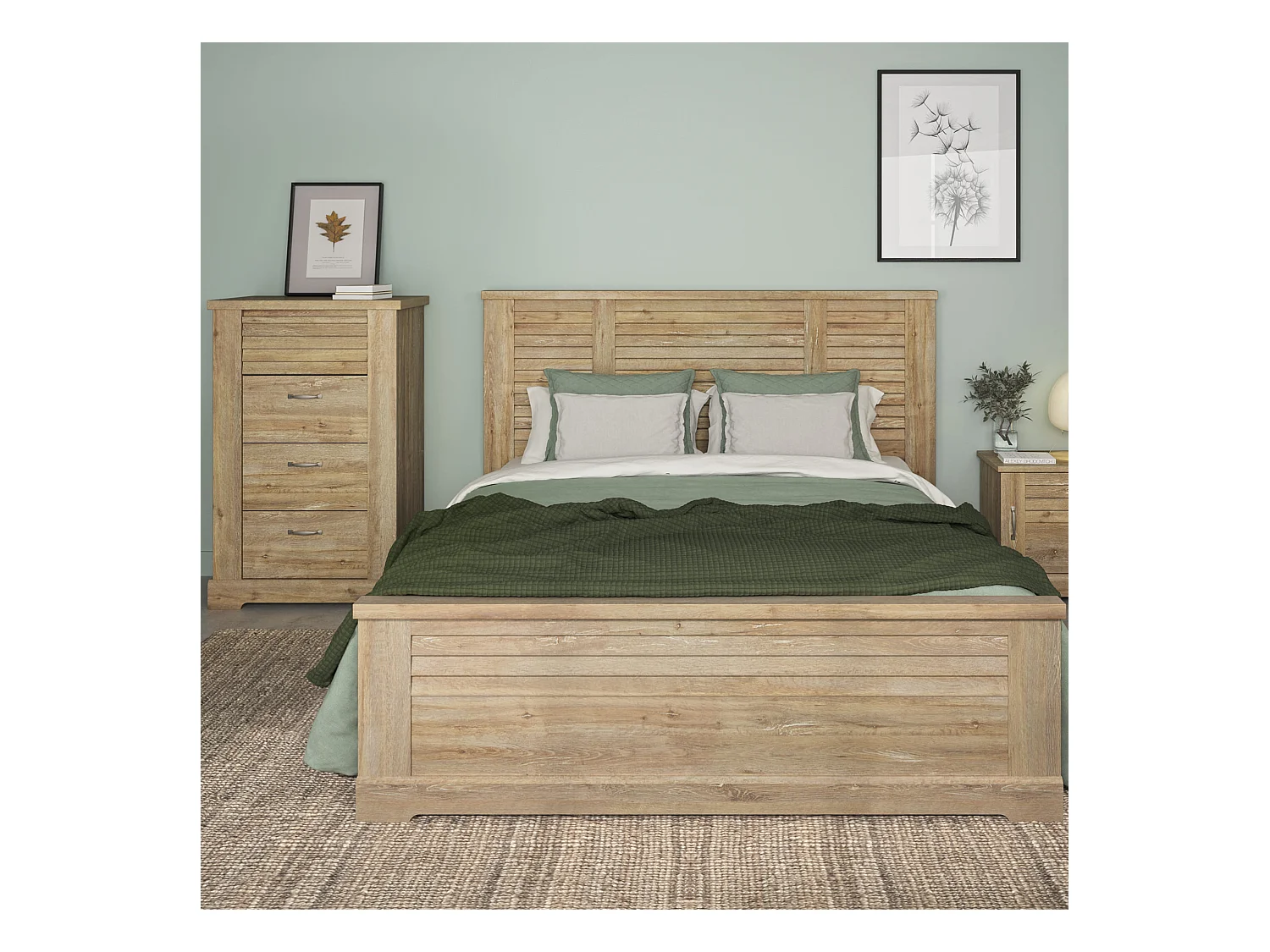 Lit 160x200 et chiffonnier en bois clair - LT5080