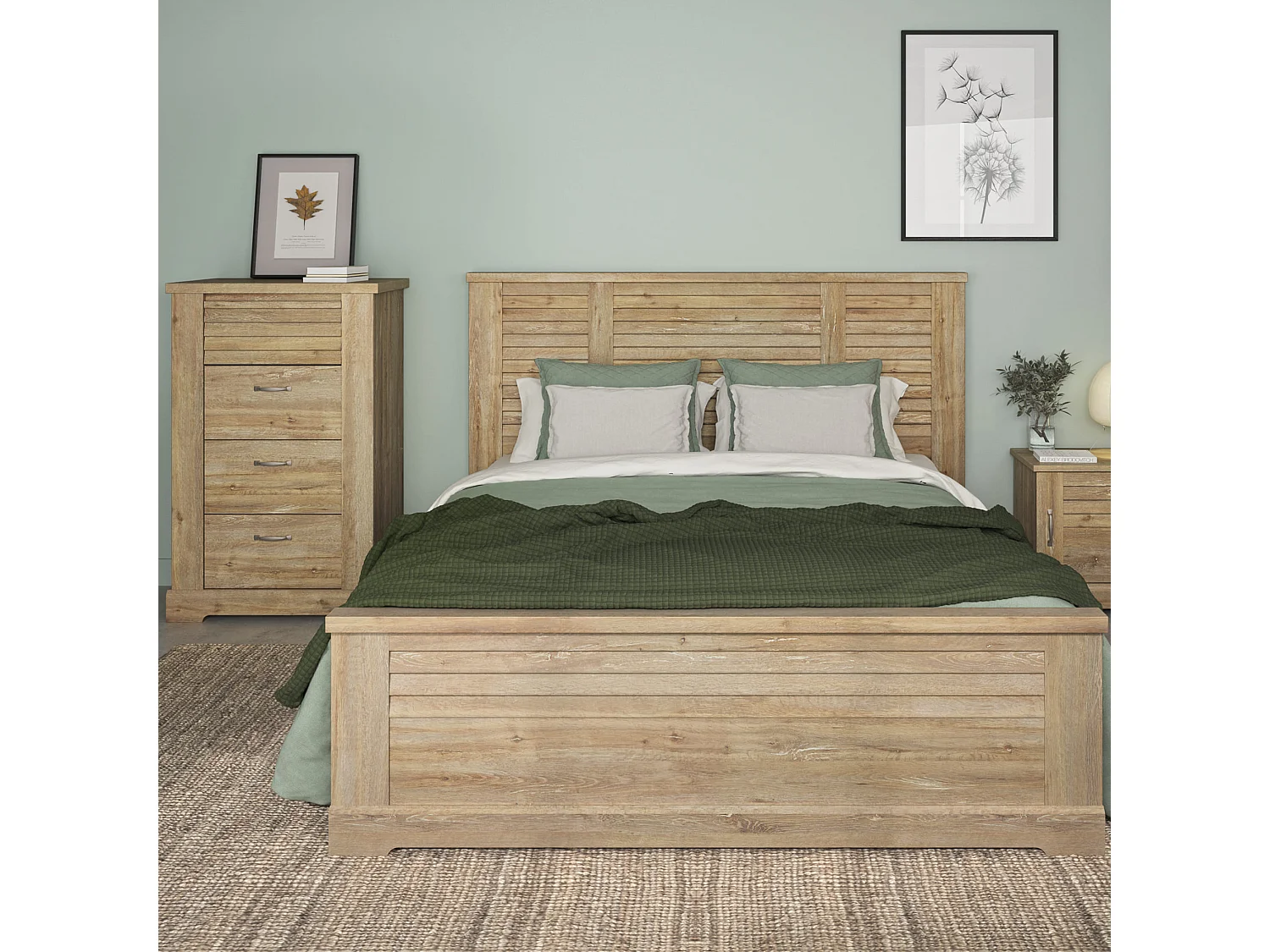 Lit 160x200 et chiffonnier en bois clair - LT5080