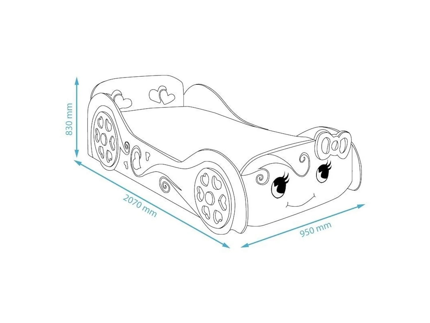 Lit enfant voiture Fille Love 90x200