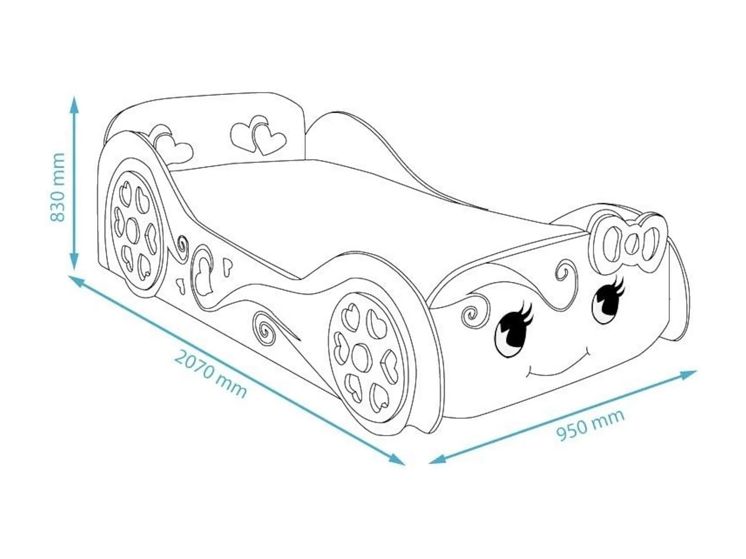 Lit enfant voiture Fille Love 90x200