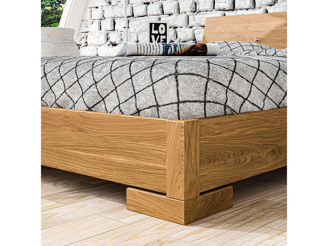 Lit avec tête de lit intégrée en chêne massif clair 160x200 - LT36007