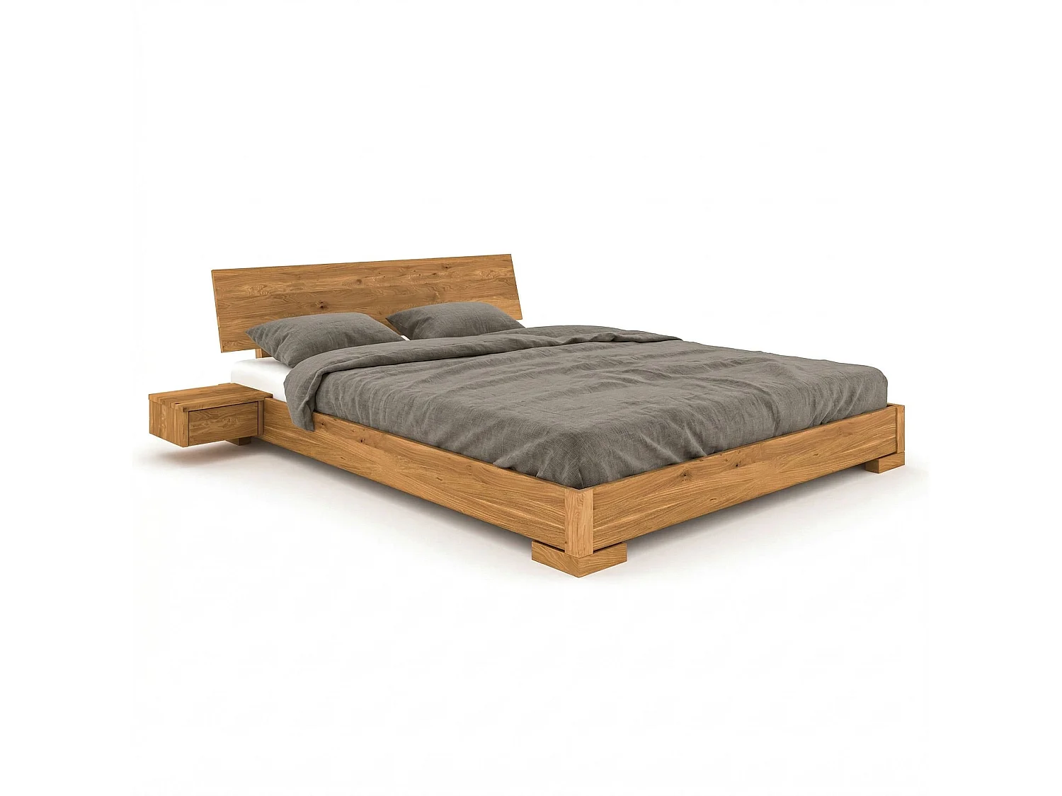 Lit avec tête de lit intégrée en chêne massif clair 160x200 - LT36007