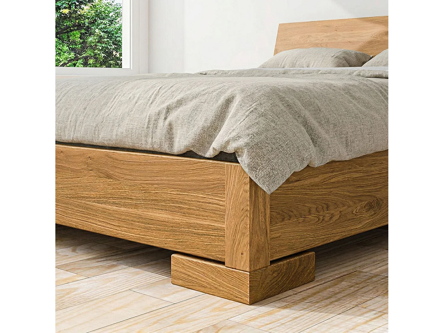 Lit avec tête de lit intégrée en chêne massif clair 160x200 - LT36007