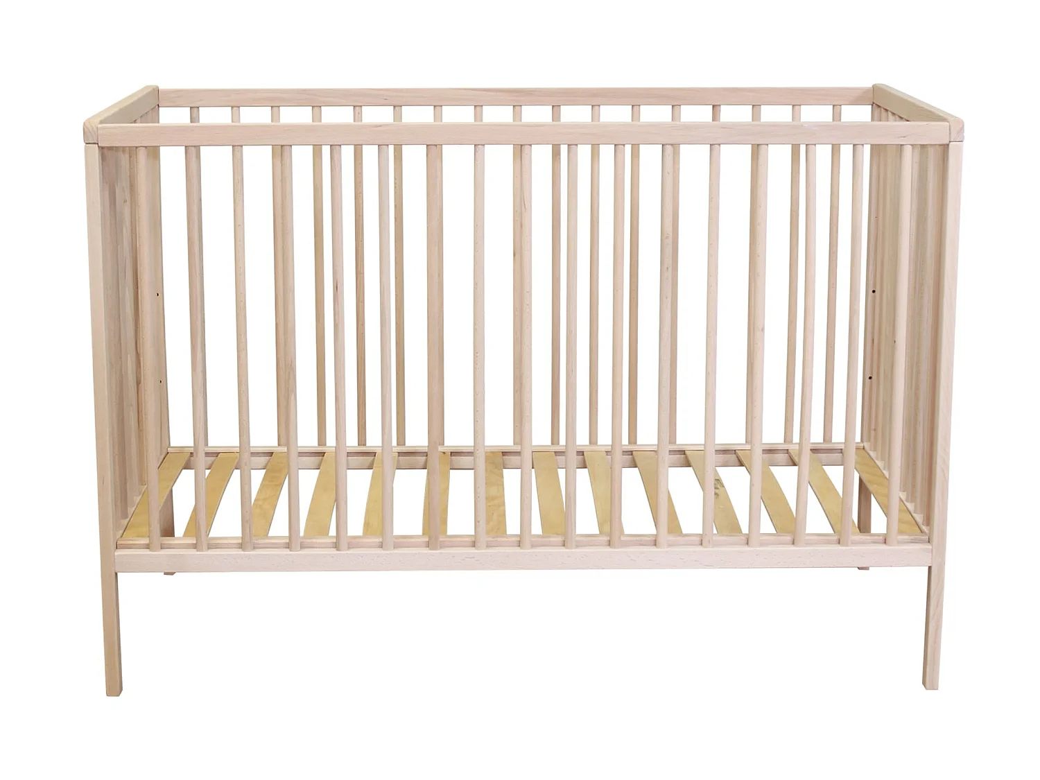 Lit bébé à barreaux en bois massif avec sommier réglable en hauteur 120x60 naturel