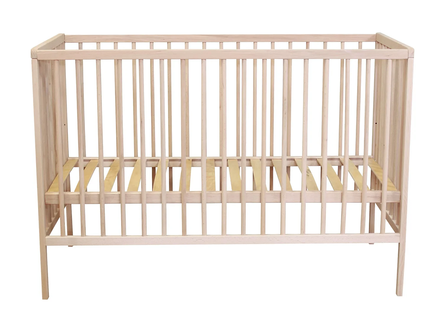 Lit bébé à barreaux en bois massif avec sommier réglable en hauteur 120x60 naturel