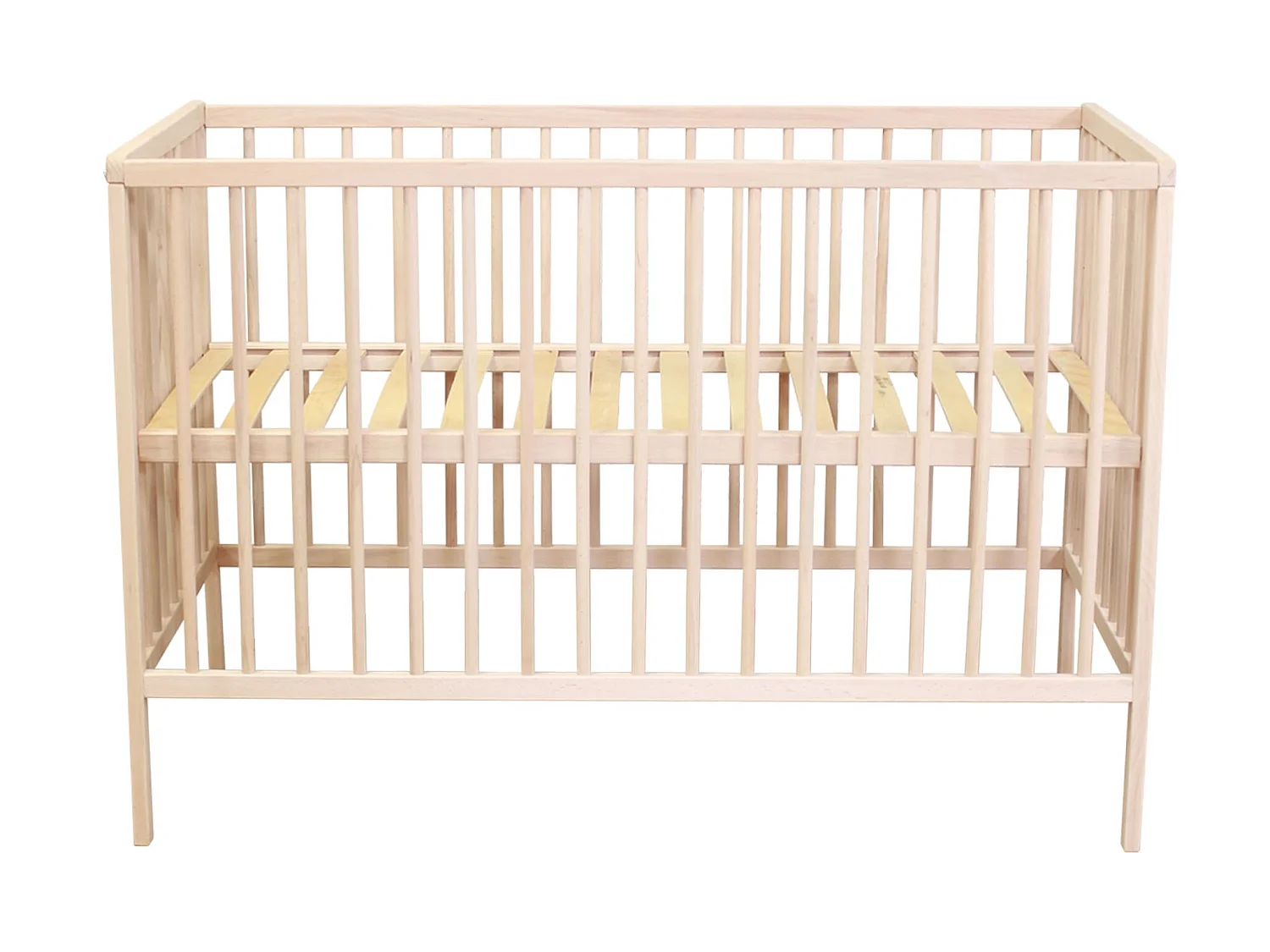 Lit bébé à barreaux en bois massif avec sommier réglable en hauteur 120x60 naturel