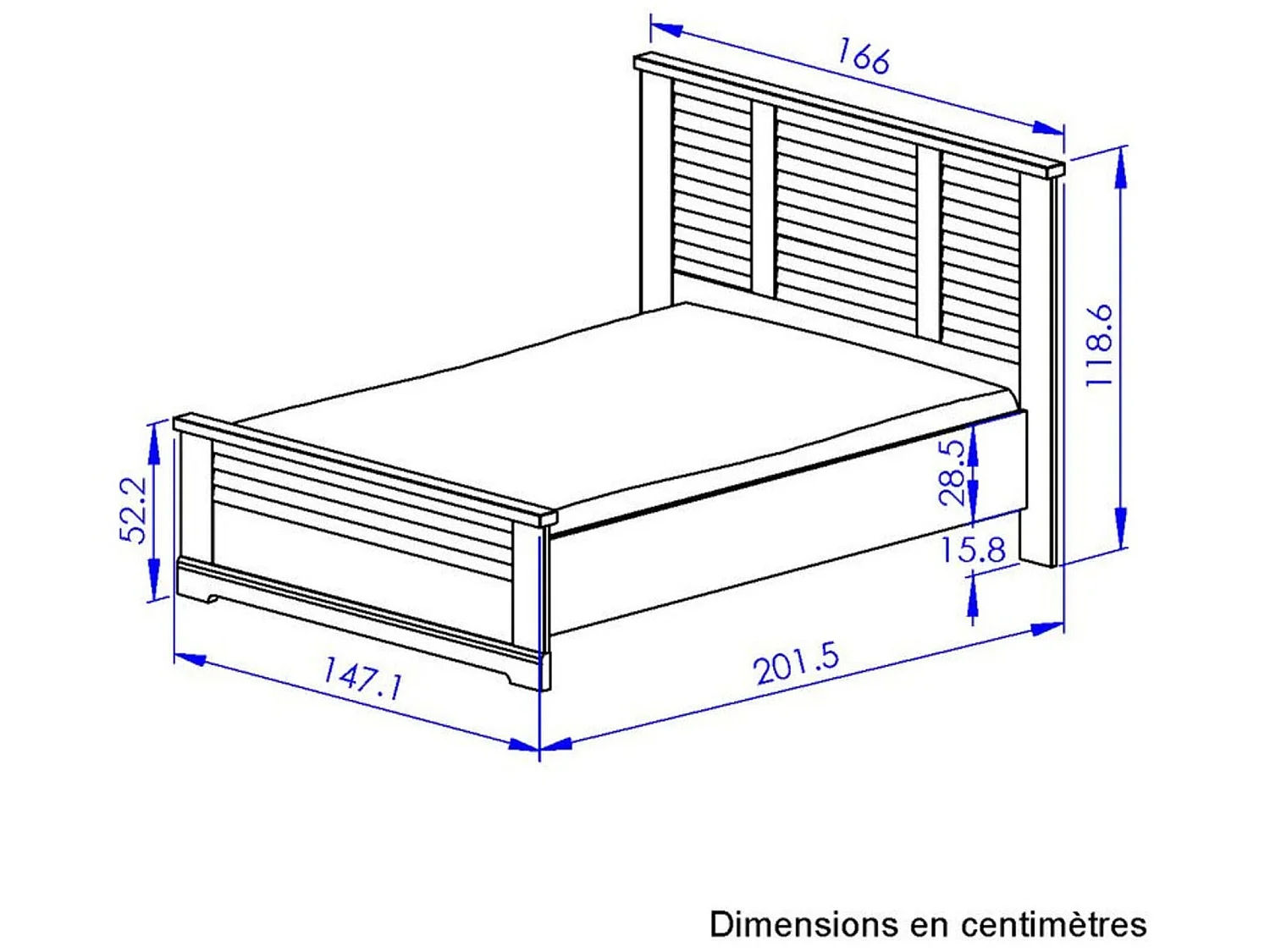Lit en bois clair imitation châtaignier 140x190 - LT5066