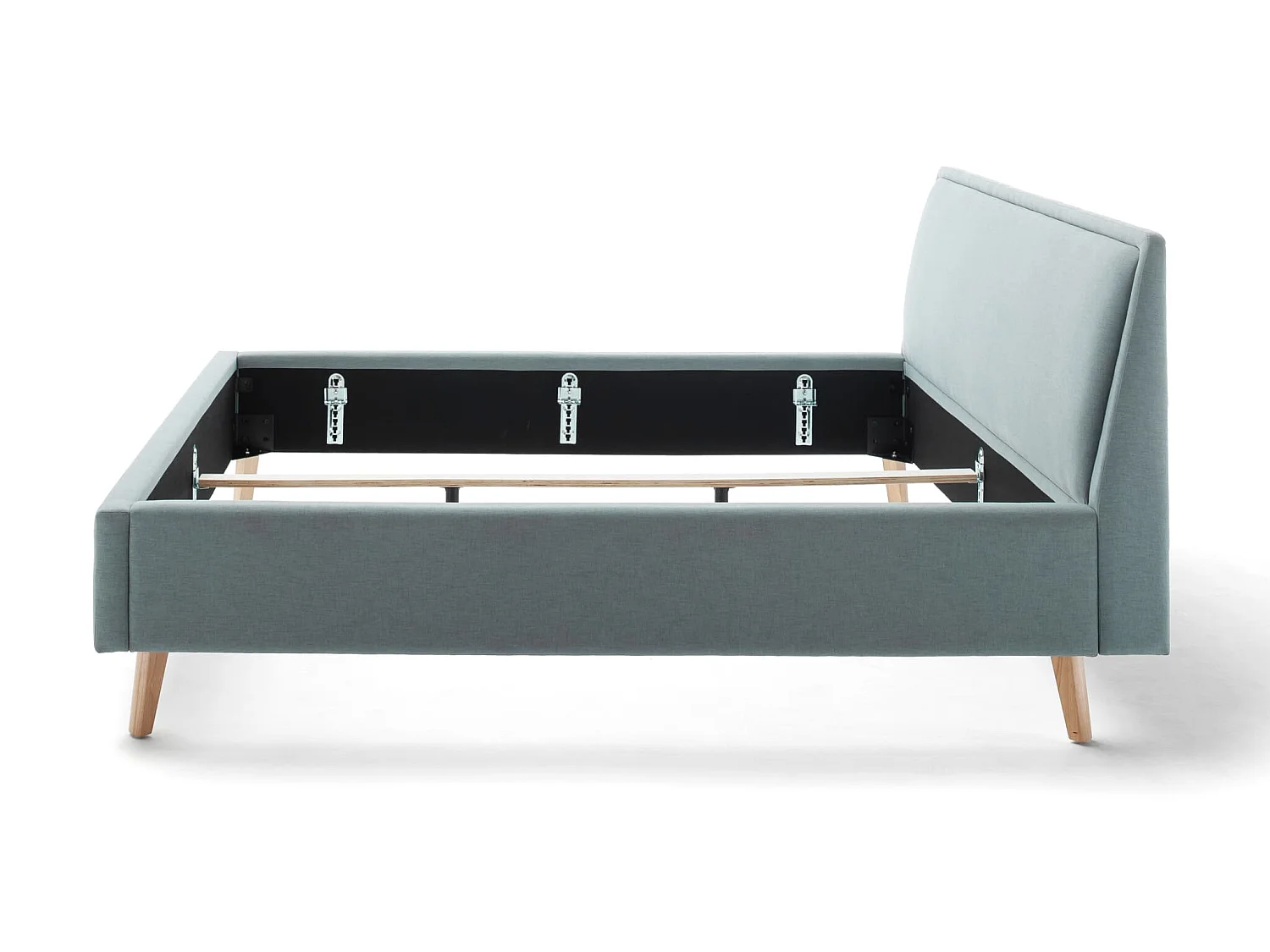 Lit rembourré en tissu bleu ciel avec tête de lit lisse 140x200 - LT8003