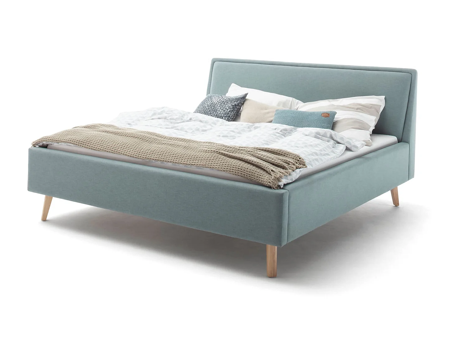 Lit rembourré en tissu bleu ciel avec tête de lit lisse 140x200 - LT8003