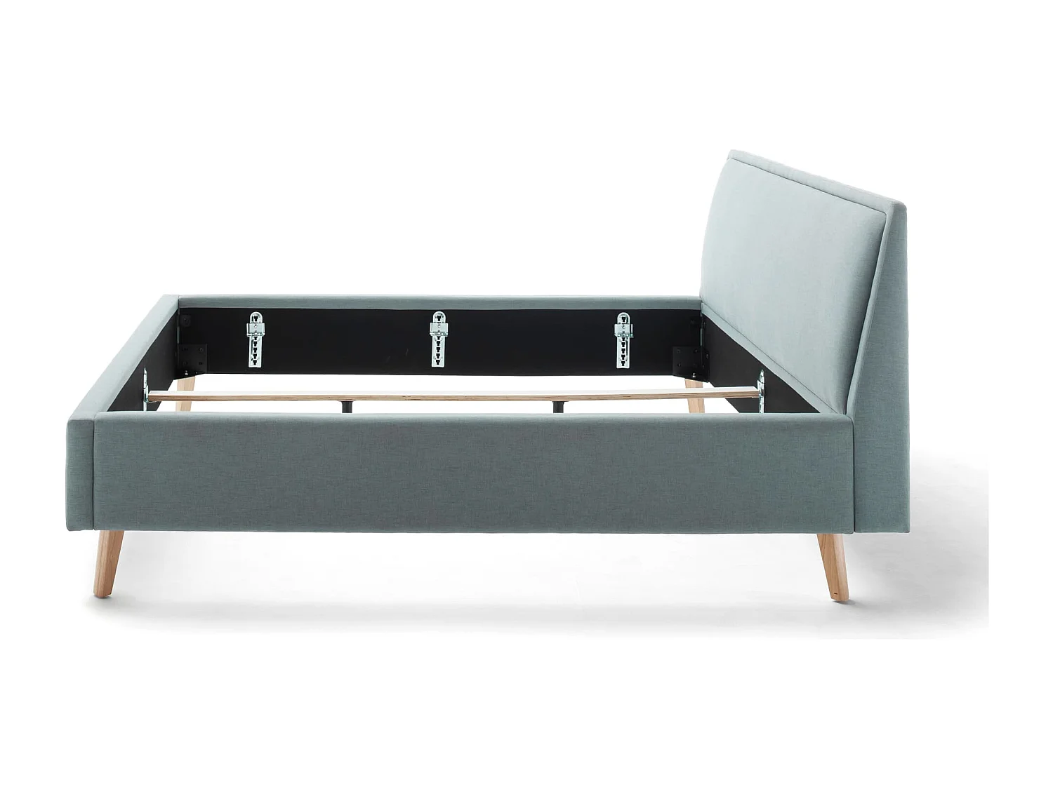 Lit rembourré en tissu bleu ciel avec tête de lit lisse 140x200 - LT8003