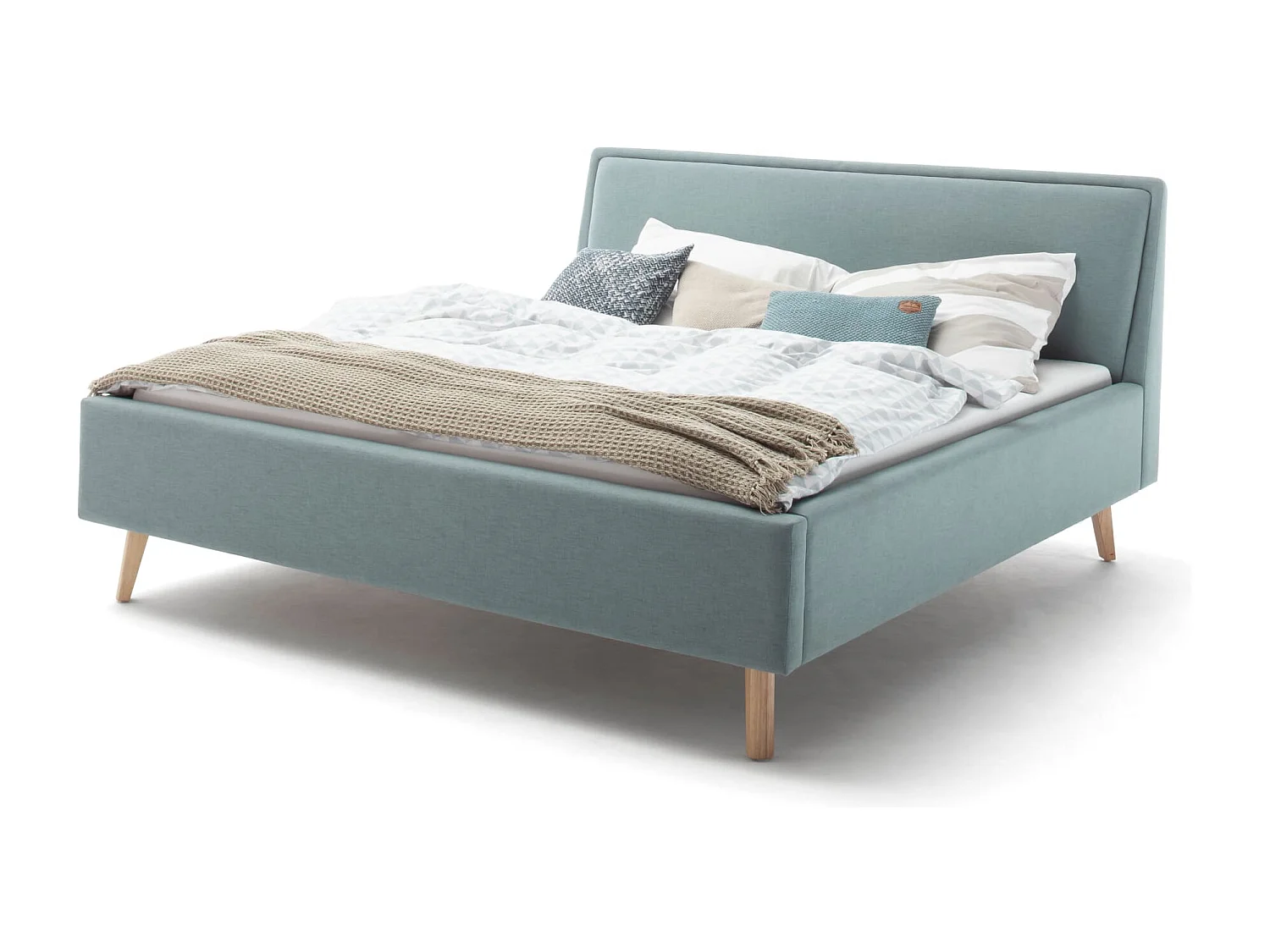 Lit rembourré en tissu bleu ciel avec tête de lit lisse 140x200 - LT8003