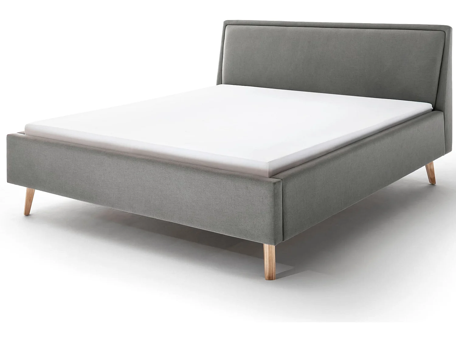 Lit rembourré en tissu gris clair avec tête de lit lisse 140x200 - LT8003